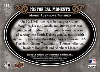 2009 Upper Deck A Piece of History #187 Mount Rushmore Finished Back