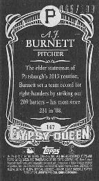 2014 Topps Gypsy Queen - Mini Black #147 A.J. Burnett Back