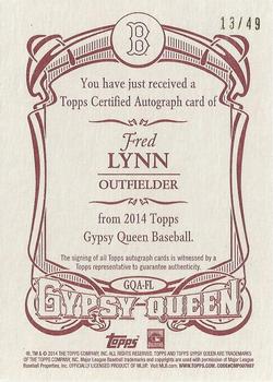 2014 Topps Gypsy Queen - Autographs Red #GQA-FL Fred Lynn Back