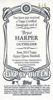 2014 Topps Gypsy Queen - Mini Autographs #MA-BH Bryce Harper Back