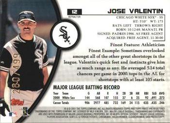 2001 Finest - Refractors #12 Jose Valentin Back