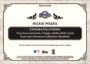 2014 Topps Museum Collection - Momentous Materials Jumbo Relics Gold #MMJR-RW Rickie Weeks Back