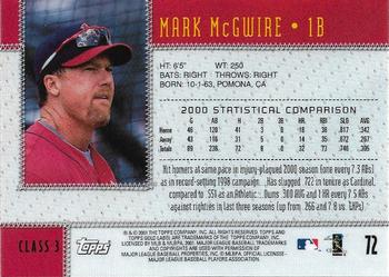 2001 Topps Gold Label - Class 3 #72 Mark McGwire Back