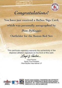 2001 Fleer Boston Red Sox 100th Anniversary - BoSox Sigs #NNO Dom DiMaggio Back