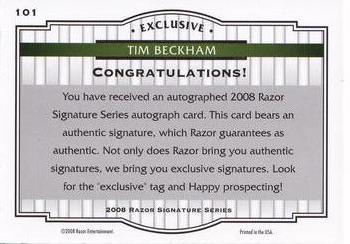 2008 Razor Signature Series #101 Tim Beckham Back