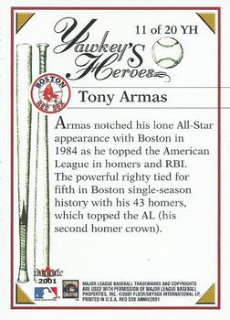 2001 Fleer Boston Red Sox 100th Anniversary - Yawkey's Heroes #11 YH Tony Armas Back