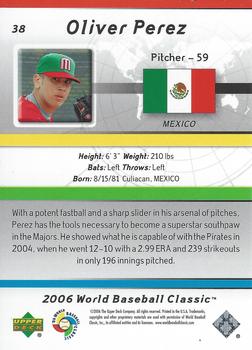 2006 Upper Deck World Baseball Classic Box Set #38 Oliver Perez Back
