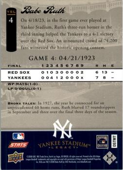 2008 Upper Deck Yankee Stadium Legacy #4 Babe Ruth Back
