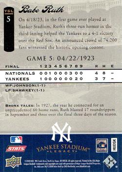 2008 Upper Deck Yankee Stadium Legacy #5 Babe Ruth Back