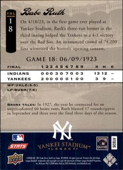 2008 Upper Deck Yankee Stadium Legacy #18 Babe Ruth Back