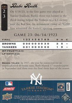 2008 Upper Deck Yankee Stadium Legacy #23 Babe Ruth Back