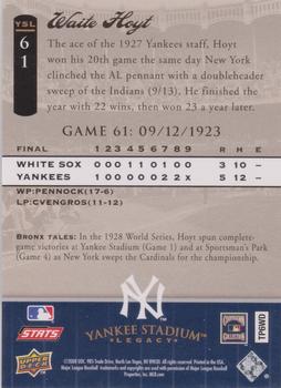 2008 Upper Deck Yankee Stadium Legacy #61 Waite Hoyt Back