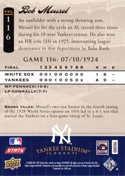 2008 Upper Deck Yankee Stadium Legacy #116 Bob Meusel Back