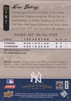 2008 Upper Deck Yankee Stadium Legacy #187 Lou Gehrig Back