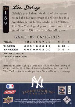 2008 Upper Deck Yankee Stadium Legacy #189 Lou Gehrig Back