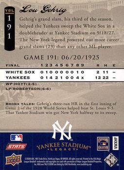 2008 Upper Deck Yankee Stadium Legacy #191 Lou Gehrig Back