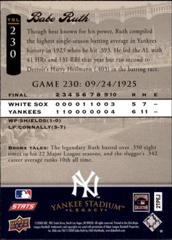2008 Upper Deck Yankee Stadium Legacy #230 Babe Ruth Back
