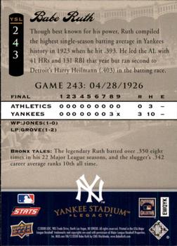 2008 Upper Deck Yankee Stadium Legacy #243 Babe Ruth Back