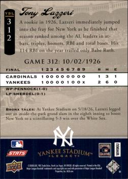 2008 Upper Deck Yankee Stadium Legacy #312 Tony Lazzeri Back