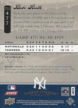 2008 Upper Deck Yankee Stadium Legacy #477 Babe Ruth Back