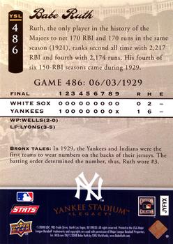 2008 Upper Deck Yankee Stadium Legacy #486 Babe Ruth Back
