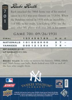 2008 Upper Deck Yankee Stadium Legacy #701 Babe Ruth Back