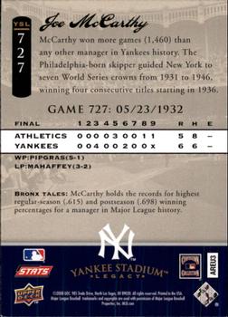 2008 Upper Deck Yankee Stadium Legacy #727 Joe McCarthy Back