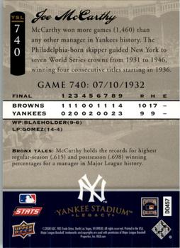 2008 Upper Deck Yankee Stadium Legacy #740 Joe McCarthy Back