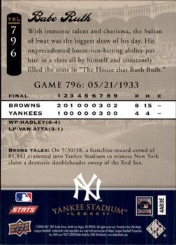 2008 Upper Deck Yankee Stadium Legacy #796 Babe Ruth Back