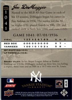2008 Upper Deck Yankee Stadium Legacy #1041 Joe DiMaggio Back