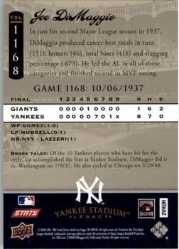 2008 Upper Deck Yankee Stadium Legacy #1168 Joe DiMaggio Back