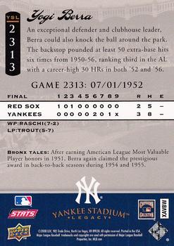 2008 Upper Deck Yankee Stadium Legacy #2313 Yogi Berra Back