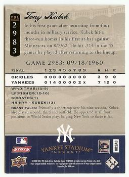 2008 Upper Deck Yankee Stadium Legacy #2983 Tony Kubek Back