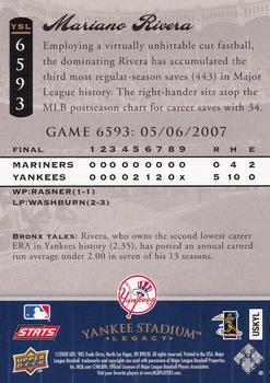 2008 Upper Deck Yankee Stadium Legacy #6593 Mariano Rivera Back