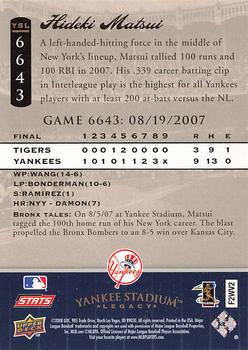 2008 Upper Deck Yankee Stadium Legacy #6643 Hideki Matsui Back