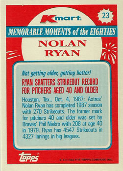 1988 Topps Kmart Memorable Moments #23 Nolan Ryan Back
