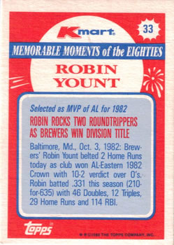 1988 Topps Kmart Memorable Moments #33 Robin Yount Back