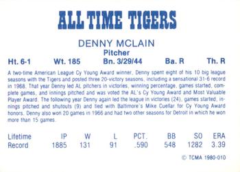 1980 TCMA All Time Detroit Tigers #010 Denny McLain Back