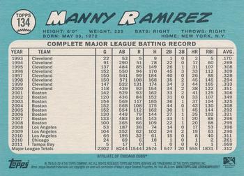 2014 Topps Heritage Minor League #134 Manny Ramirez Back