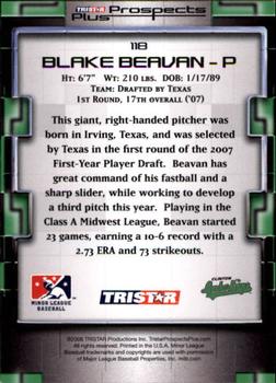 2008 TriStar Prospects Plus #118 Blake Beavan Back