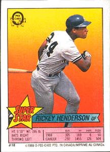 1989 O-Pee-Chee Stickers - Super Star Backs #18 Rickey Henderson Front