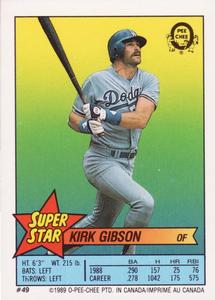 1989 O-Pee-Chee Stickers - Super Star Backs #49 Kirk Gibson Front