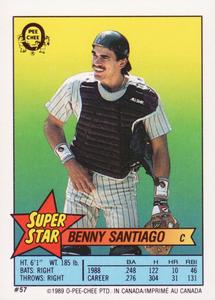 1989 O-Pee-Chee Stickers - Super Star Backs #57 Benny Santiago Front