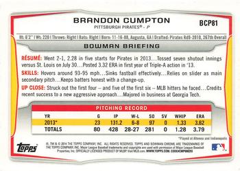 2014 Bowman - Chrome Prospects #BCP81 Brandon Cumpton Back