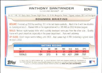 2014 Bowman - Chrome Prospects #BCP67 Anthony Santander Back