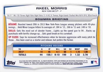 2014 Bowman - Prospects #BP98 Akeel Morris Back