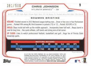 2014 Bowman - Blue #9 Chris Johnson Back
