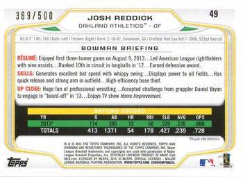 2014 Bowman - Blue #49 Josh Reddick Back