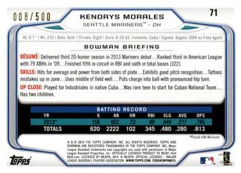 2014 Bowman - Blue #71 Kendrys Morales Back