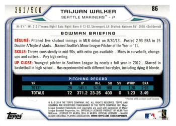 2014 Bowman - Blue #86 Taijuan Walker Back